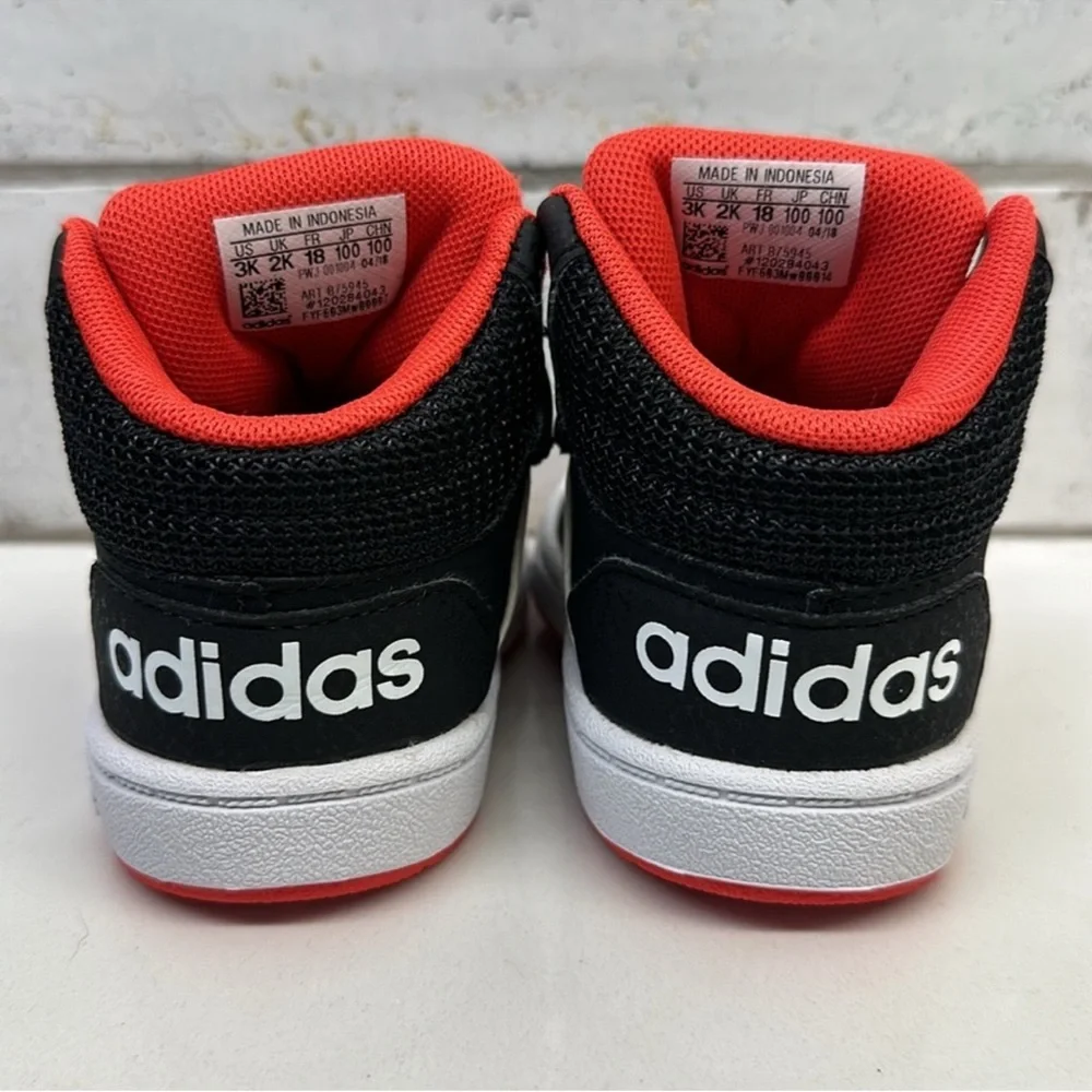 Adidas Hoops Mid 2.0 Toddler Shoes Size 3K Black White Red Velcro Sneakers